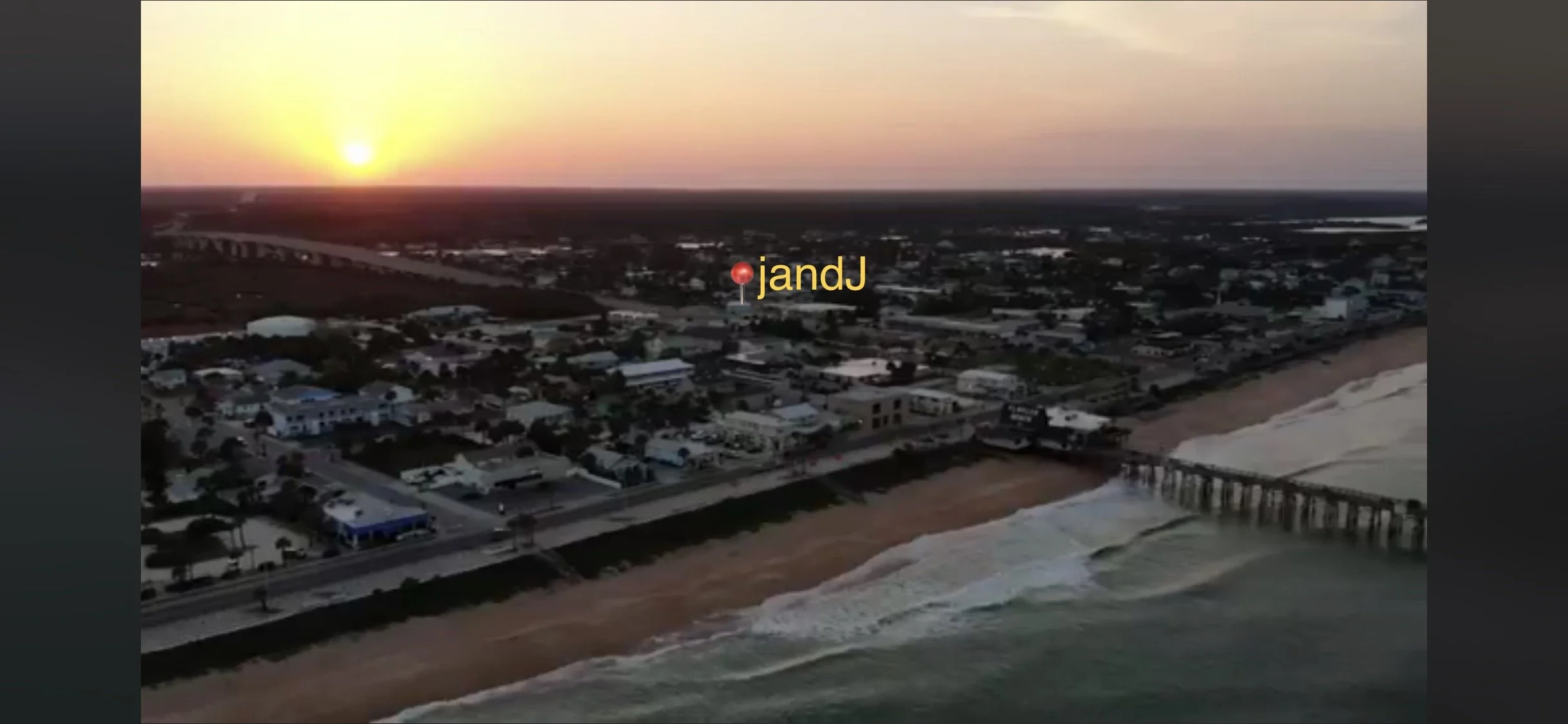 Aerial view of Flagler Beach, Florida at sunset, near jandJ's Moody Boulevard location